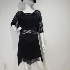 Chic Mini Black Fringe Dress